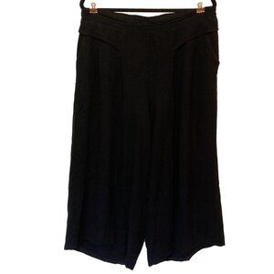 Black linen wide-leg culottes with yoke front and pockets size XL